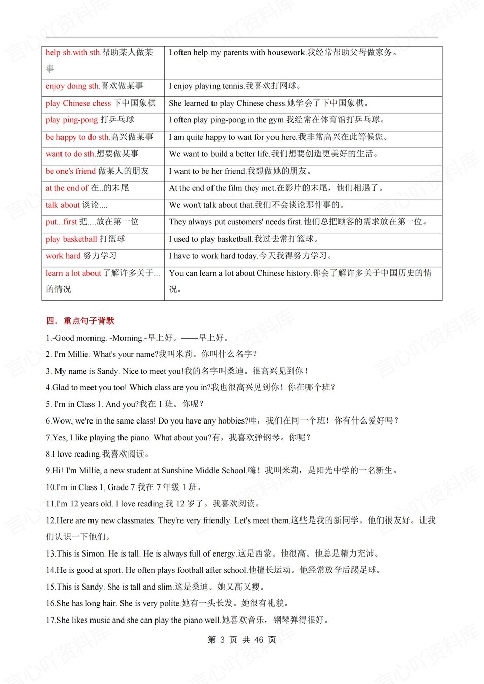初中英语-七年级上单元重点知识梳理新译林初一上背诵/默写插图初中英语4