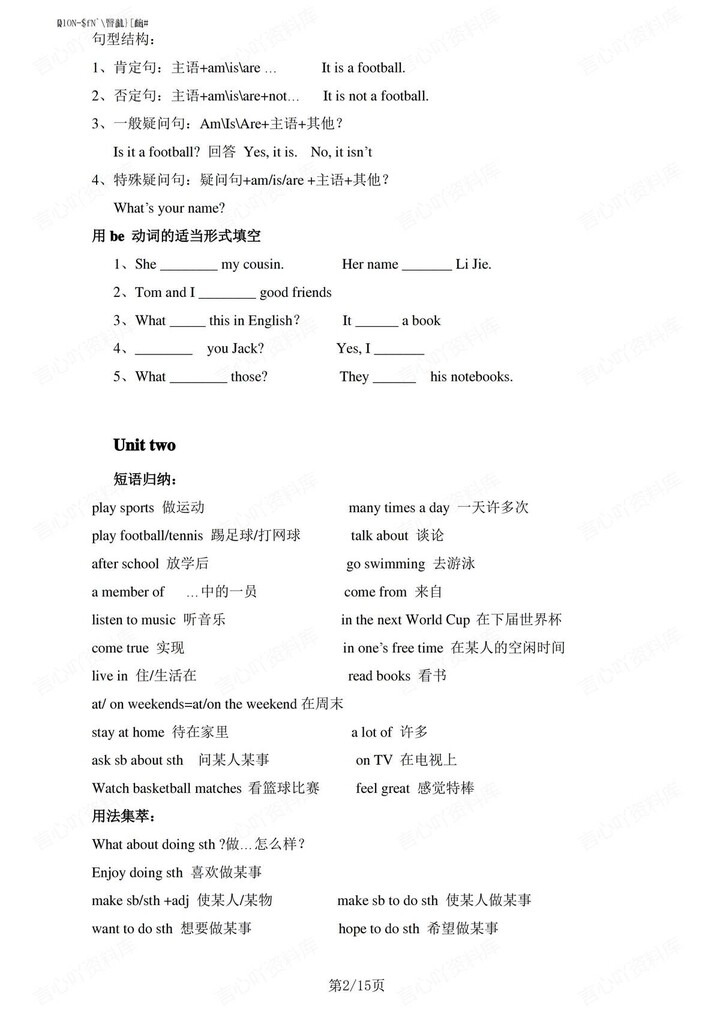 初中英语-七年级上单元重点句型语法汇总新译林版初一上插图初中英语1