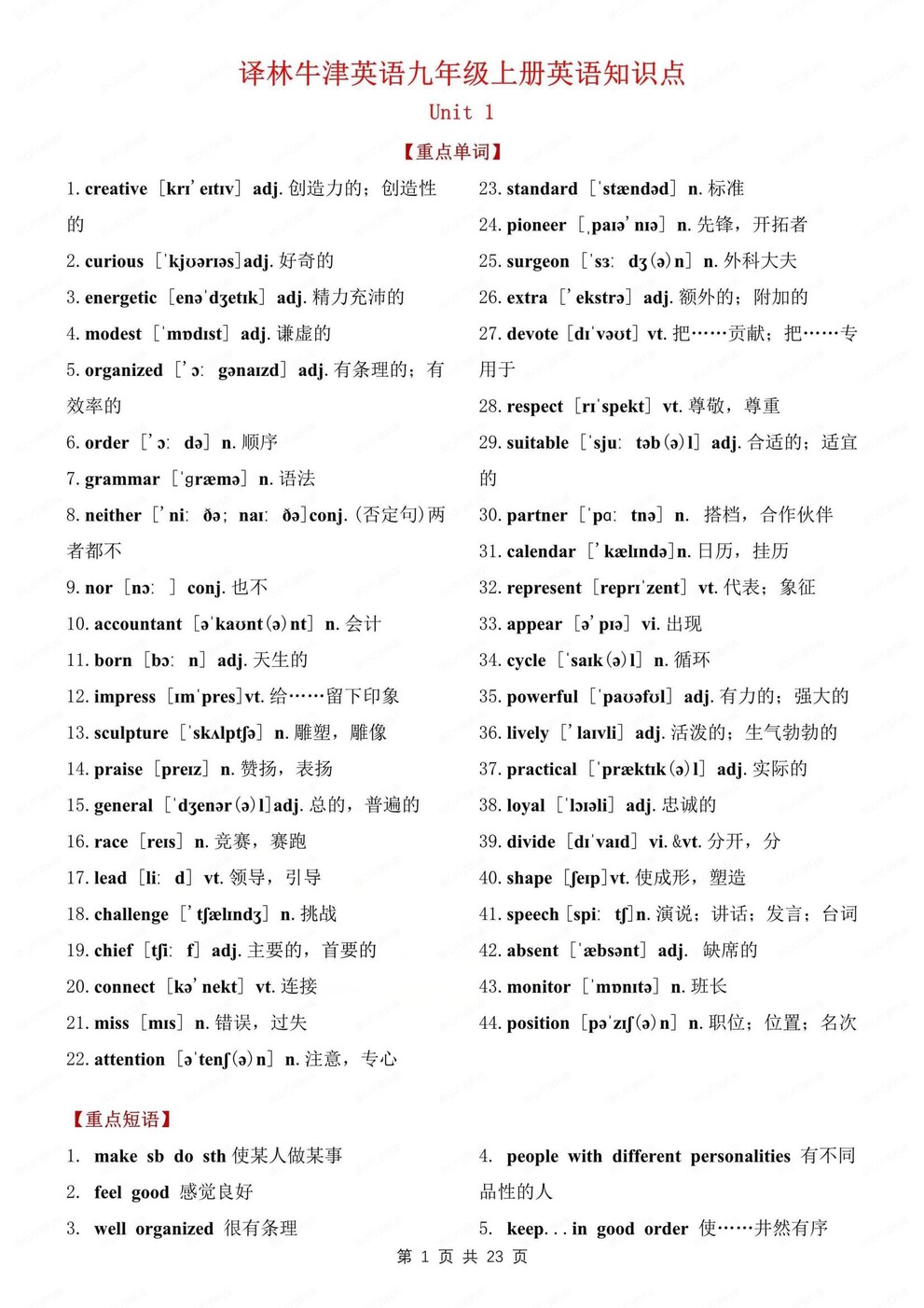 初中英语-九年级上单元知识点归纳汇总译林版初三上-言心吖资料库