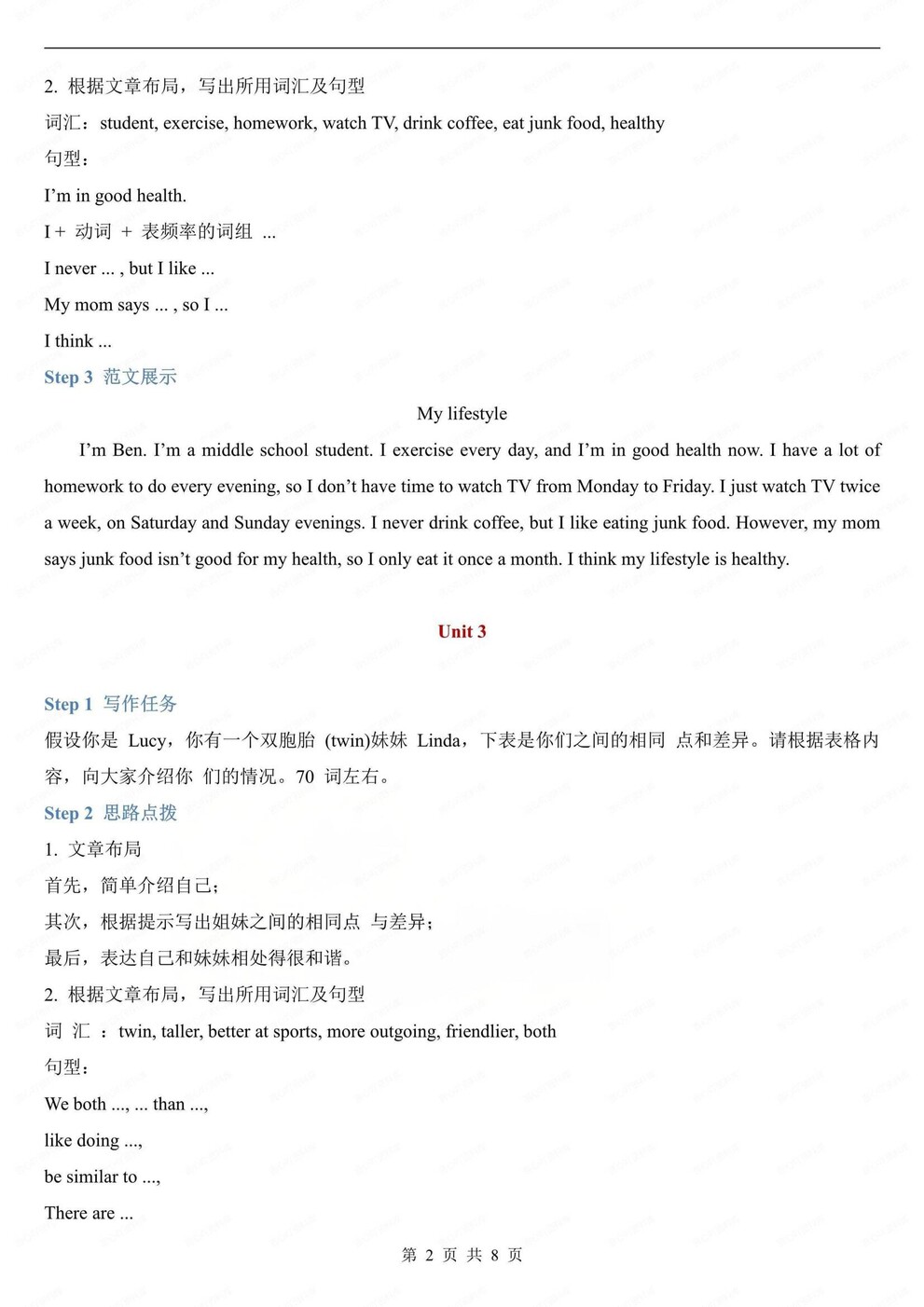 初中英语-八年级上单元写作知识梳理范文人教版初二上专项（全）插图初中英语1