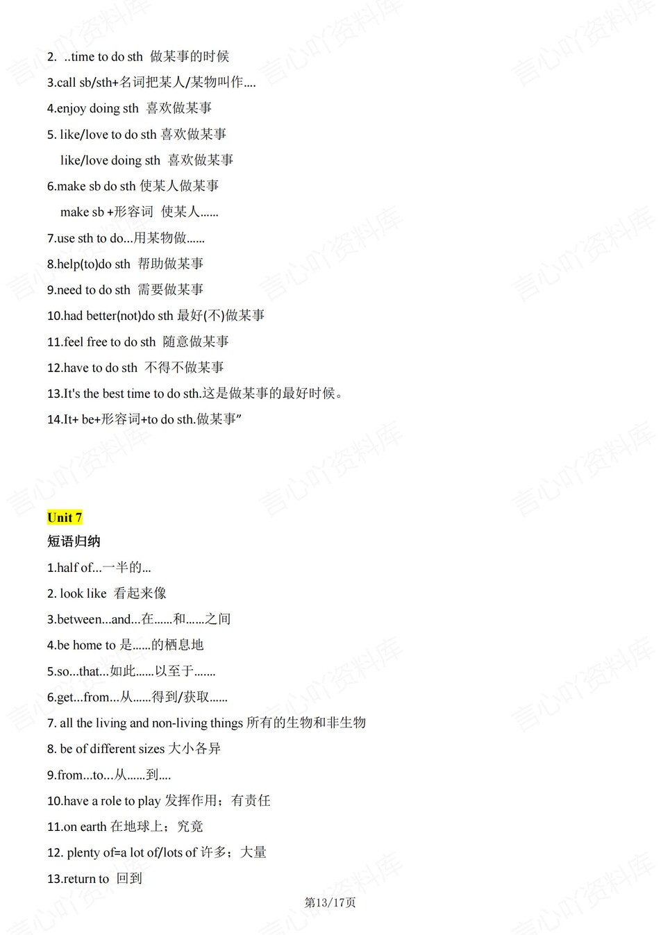 初中英语-八年级上单元常考短语归纳新译林版初二上专项插图初中英语7