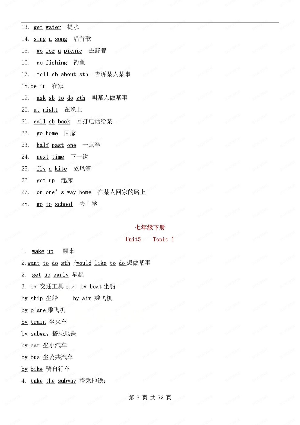 初中英语-7-9年级重点短语归纳梳理仁爱版初中全册插图初中英语2