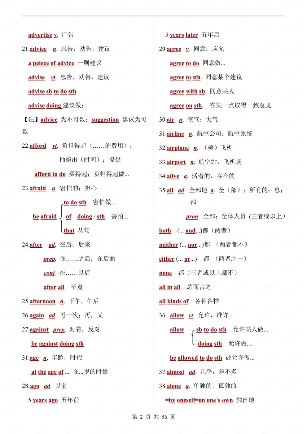 初中英语-1600词汇用法知识梳理汇总中考词汇专项复习插图初中英语1