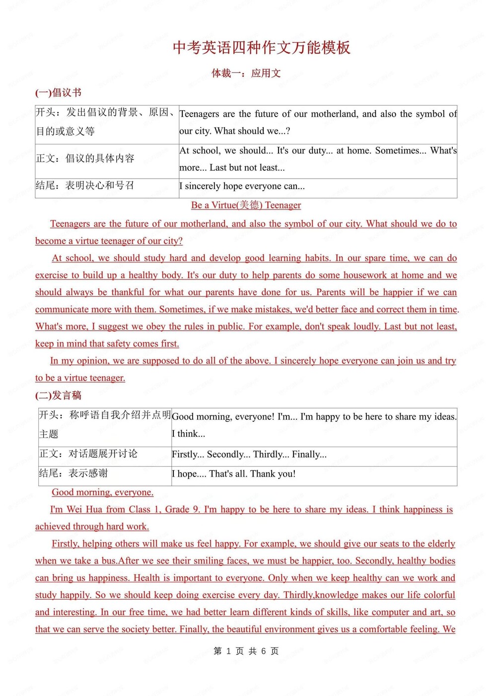 初中英语-写作技巧4种重点万能模板中考英语作文专项（全）-言心吖资料库