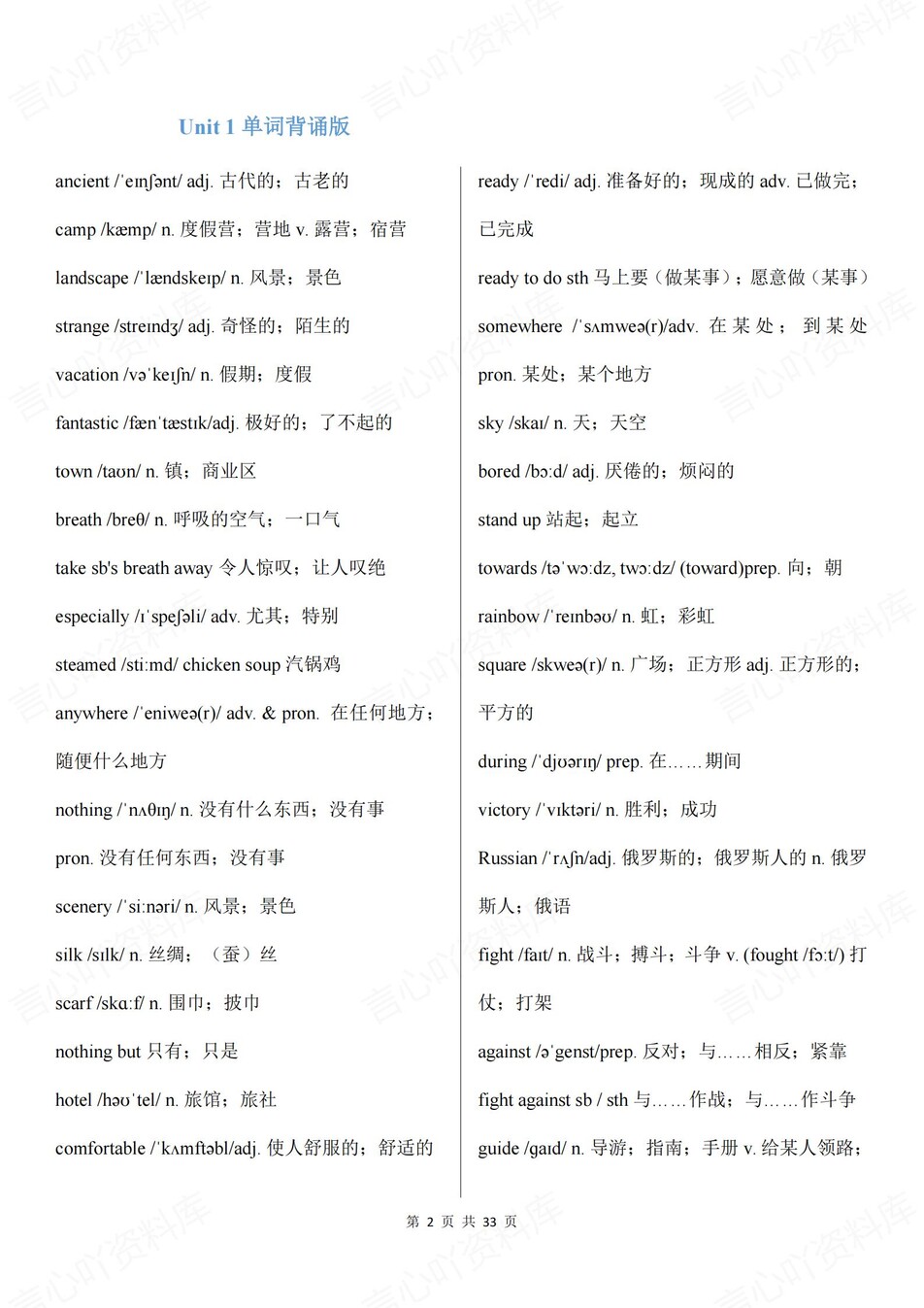 初中英语-八年级上单元单词汇总归纳新人教初二上专项背诵默写插图初中英语1