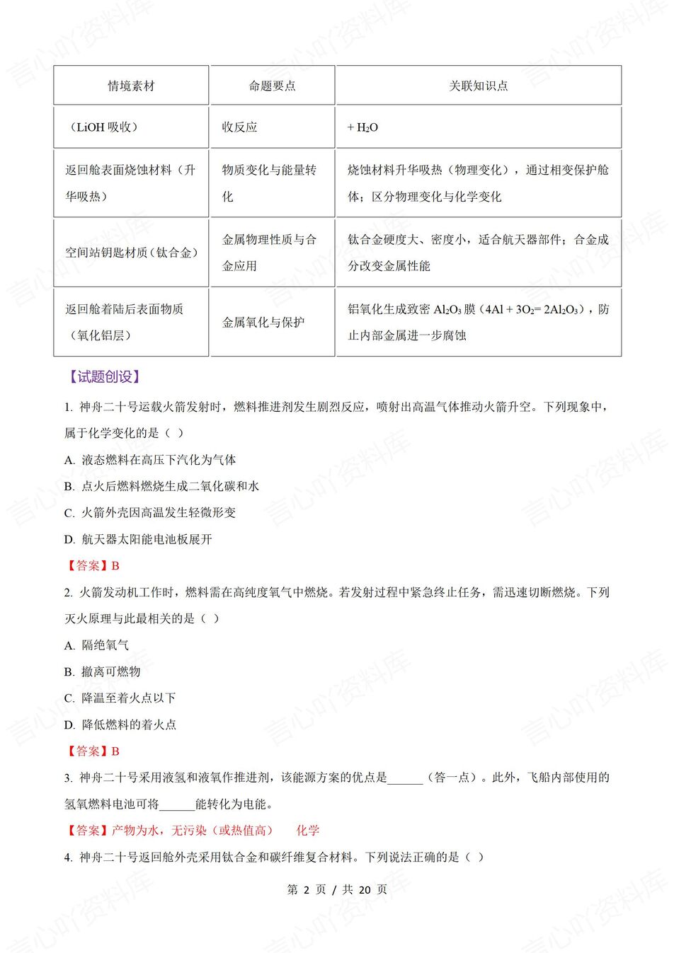 初中化学-2025中考热点命题情景测试题插图初中化学1
