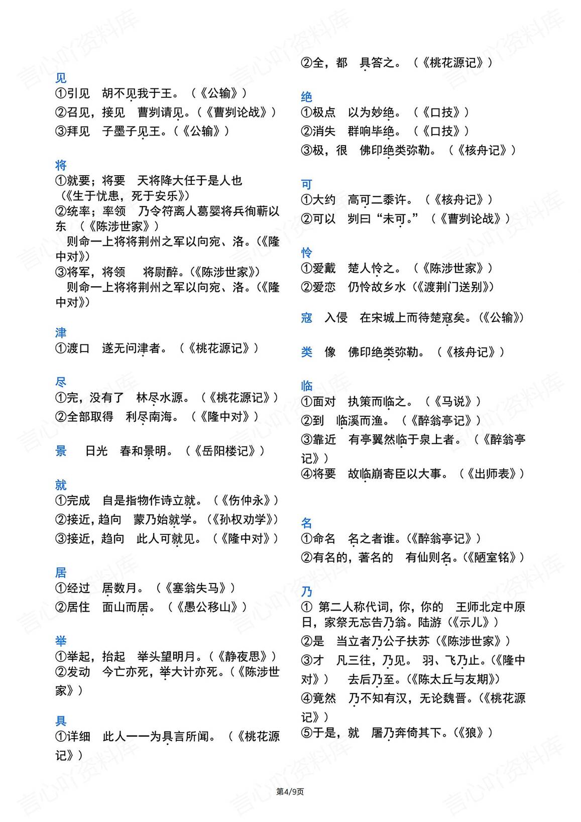 初中语文-文言文常用词语汇编（140字）插图初中语文3