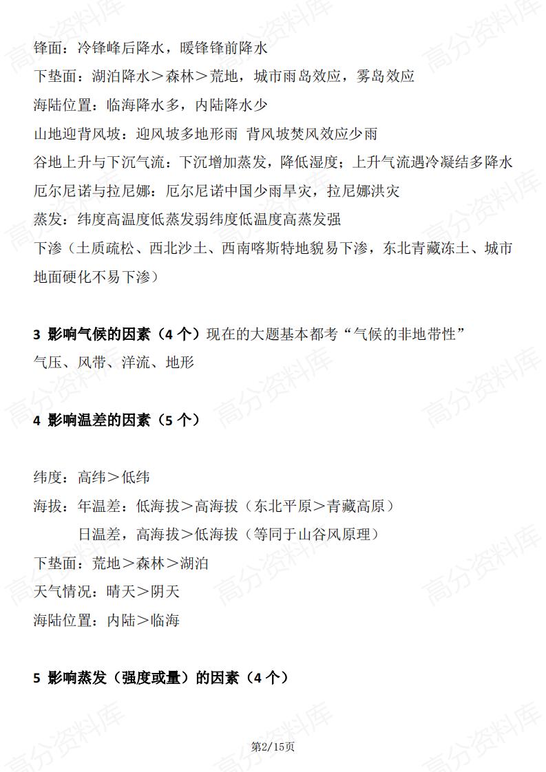 高中地理-自然地理主观题答题模板插图高中地理1