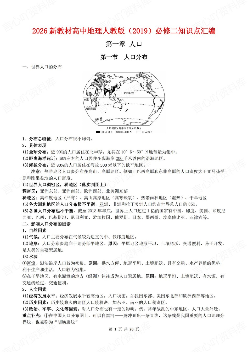 高中地理-必修二章节知识点归纳梳理-言心吖资料库
