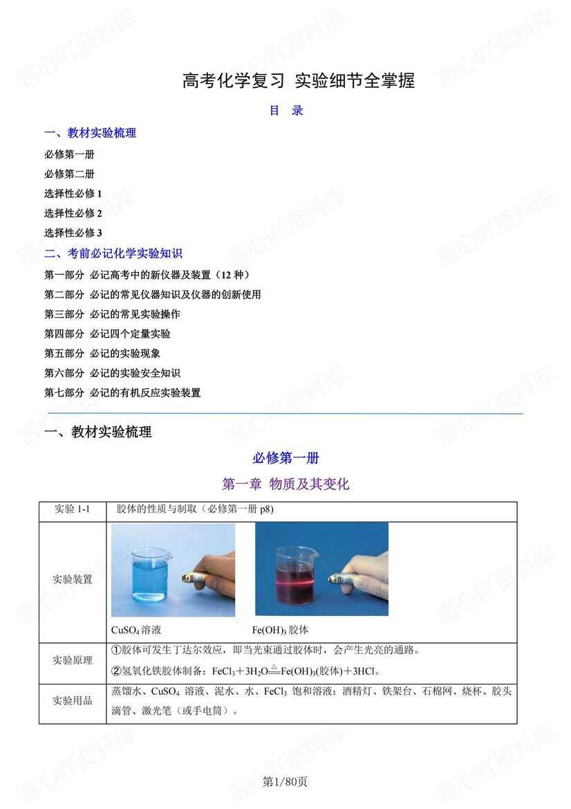 高中化学 | 高考化学实验复习知识梳理必记-言心吖资料库