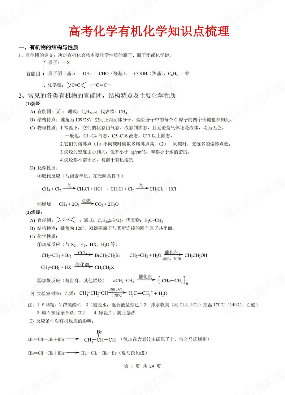 高中化学-高考有机化学知识点梳理-言心吖资料库