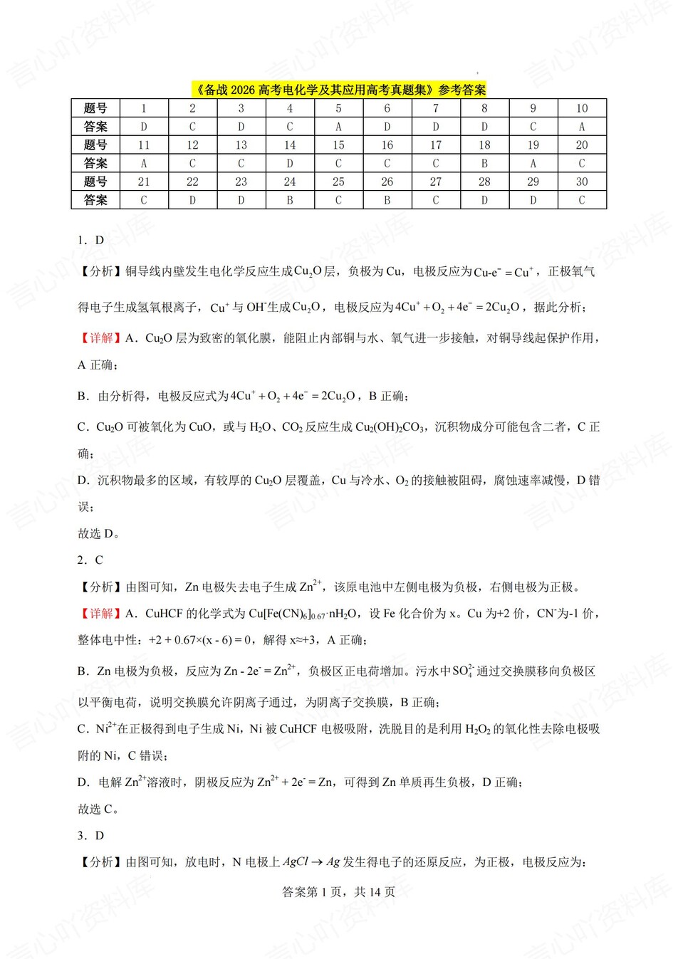 高中化学-高考专项电化学及其应用题集解析插图高中化学7