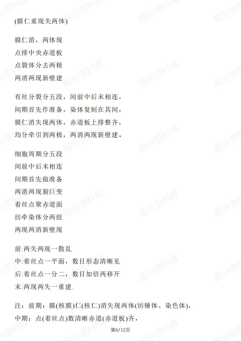 高中生物 | 全册分类口诀记忆重要知识点插图高中生物5