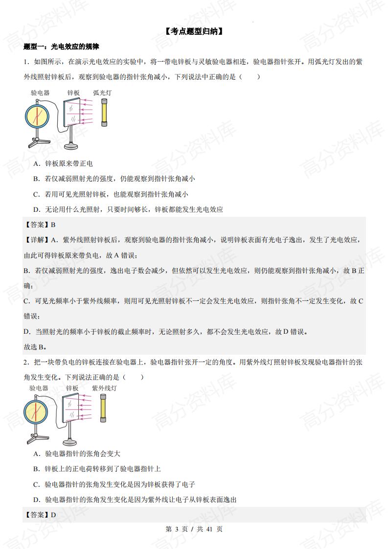 高中物理 | 光电效应7题型知识考点总结插图高中物理2