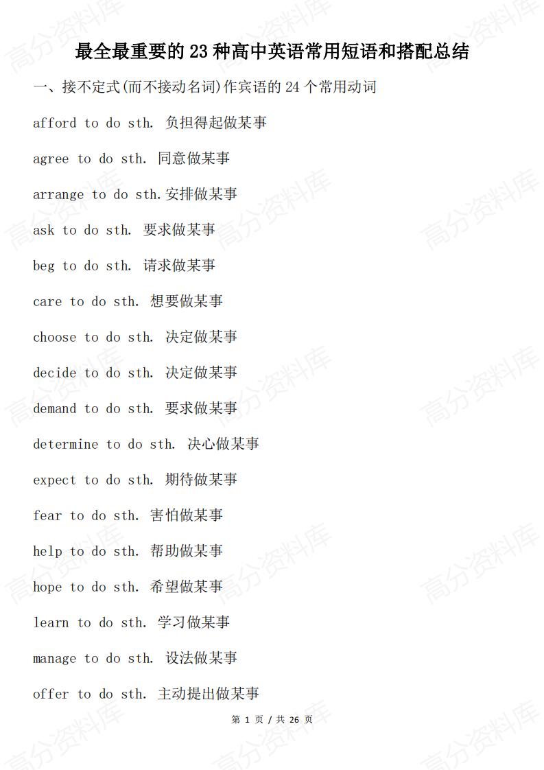 高中英语 | 高考23钟常用短语搭配梳理-言心吖资料库