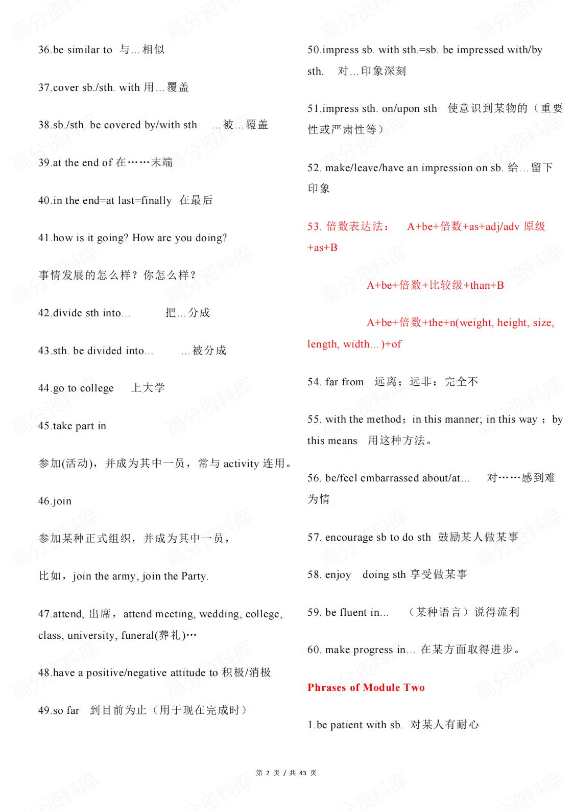 高中英语-短语归纳整理（外研版）插图高中英语1