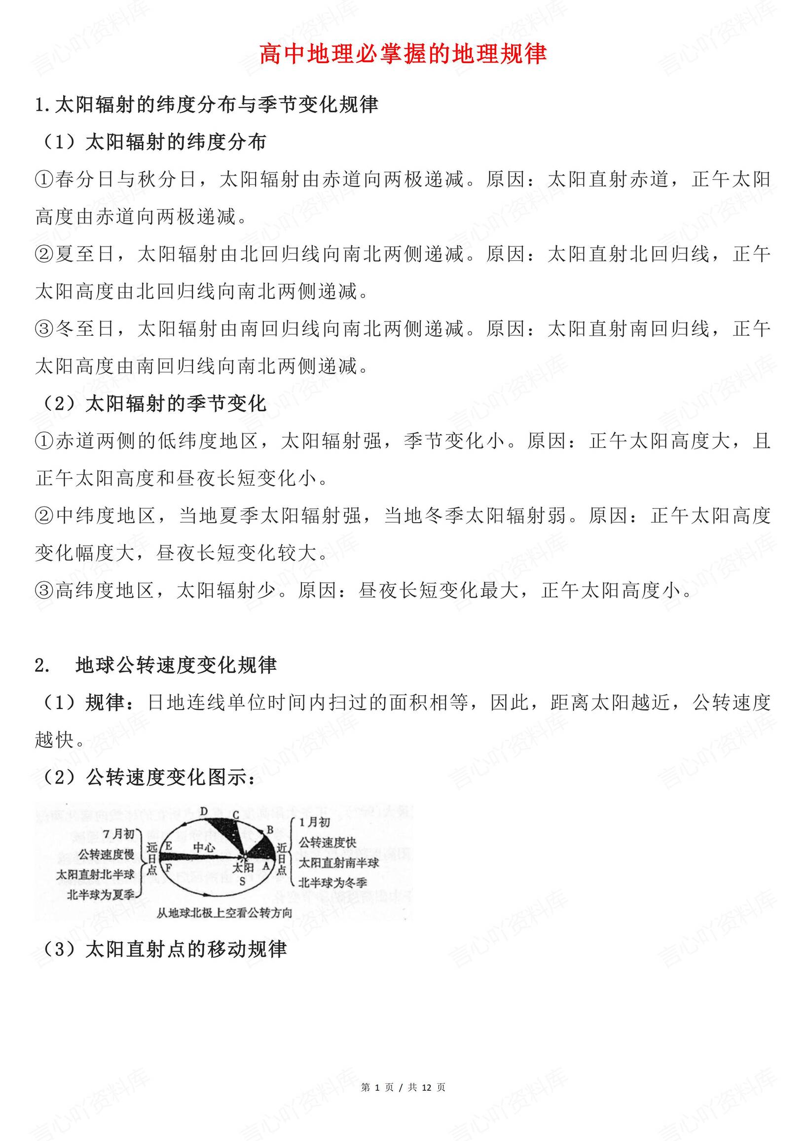 高中地理-必掌握的地理规律-言心吖资料库