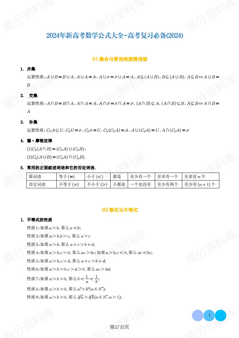 高中数学-新高考数学公式大全插图高中数学1