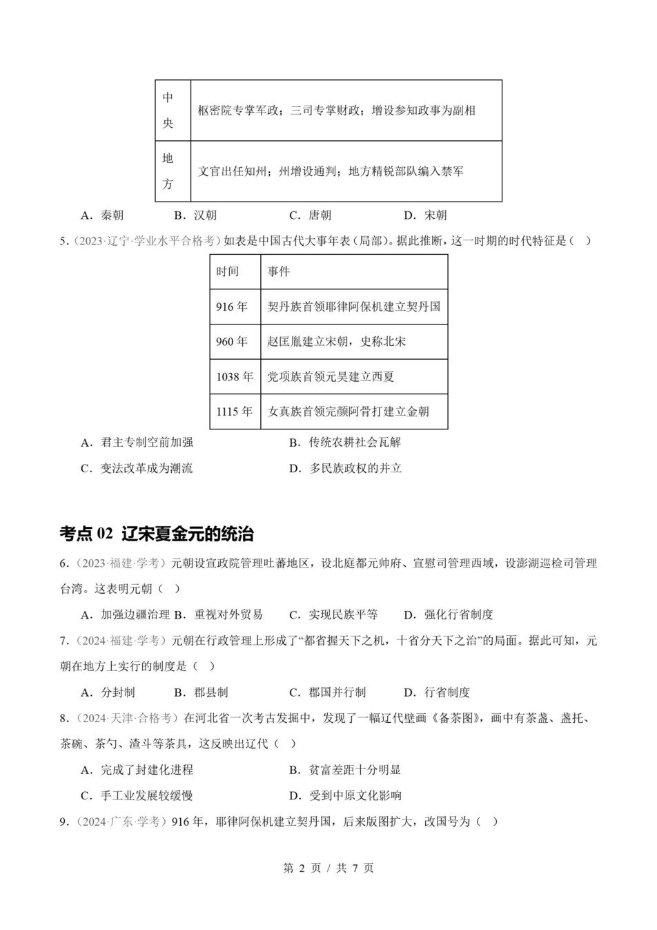 高中历史-历年学考真题分类汇编学业水平合格考试卷试题会考插图高中专题专项2