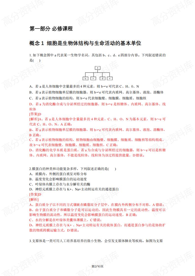 高中生物-高三查缺补漏题及答案解析插图高中生物1