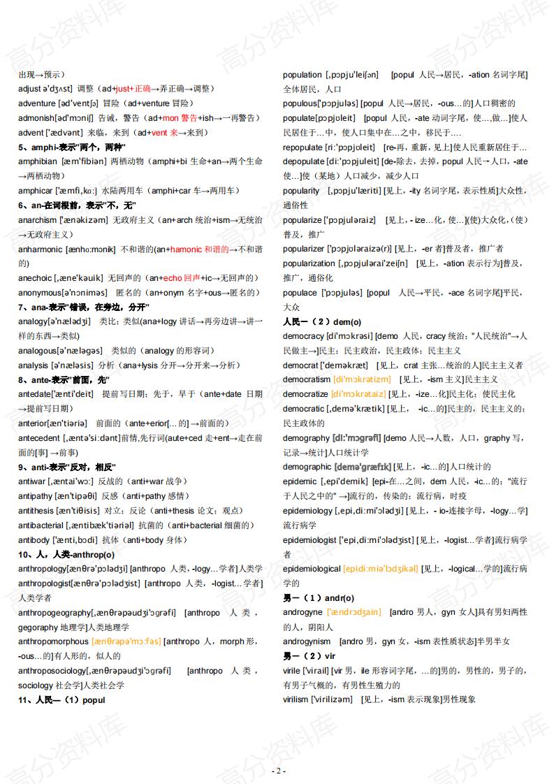 高中英语-高考英语总复习单词词根词缀记忆大全插图高中英语1