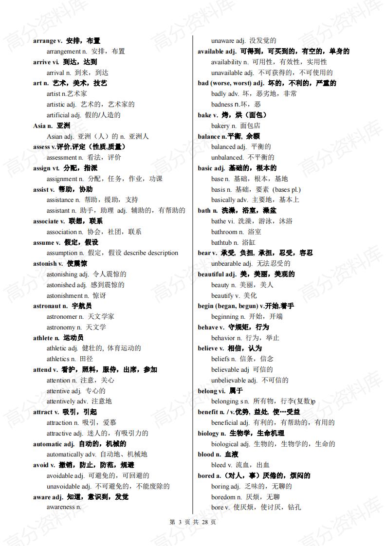高中英语-2025届高考英语一轮复习实用同根词派生词大全插图高中英语2