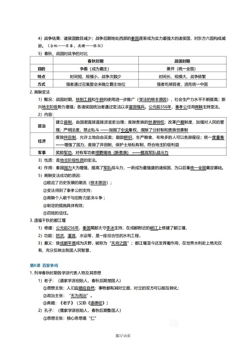 初中历史-新教材七年级初一上历史期末考试知识点提纲插图初中历史6