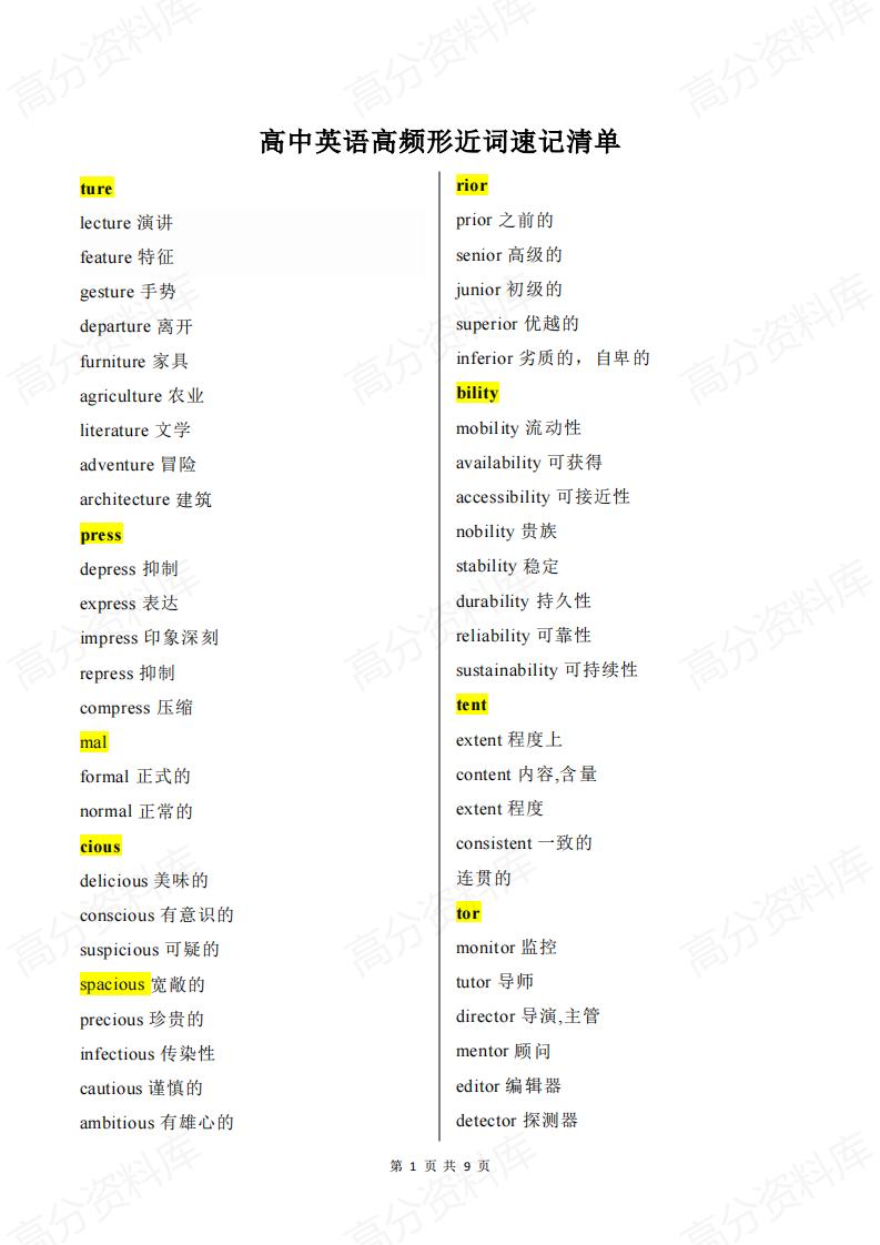 高中英语-高频形近词速记清单-言心吖资料库