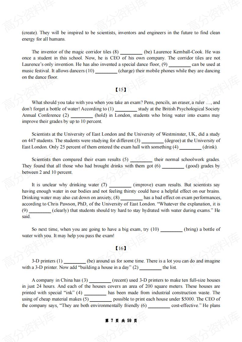 高中英语-语法填空专题训练共100篇（含答案）插图高中英语6