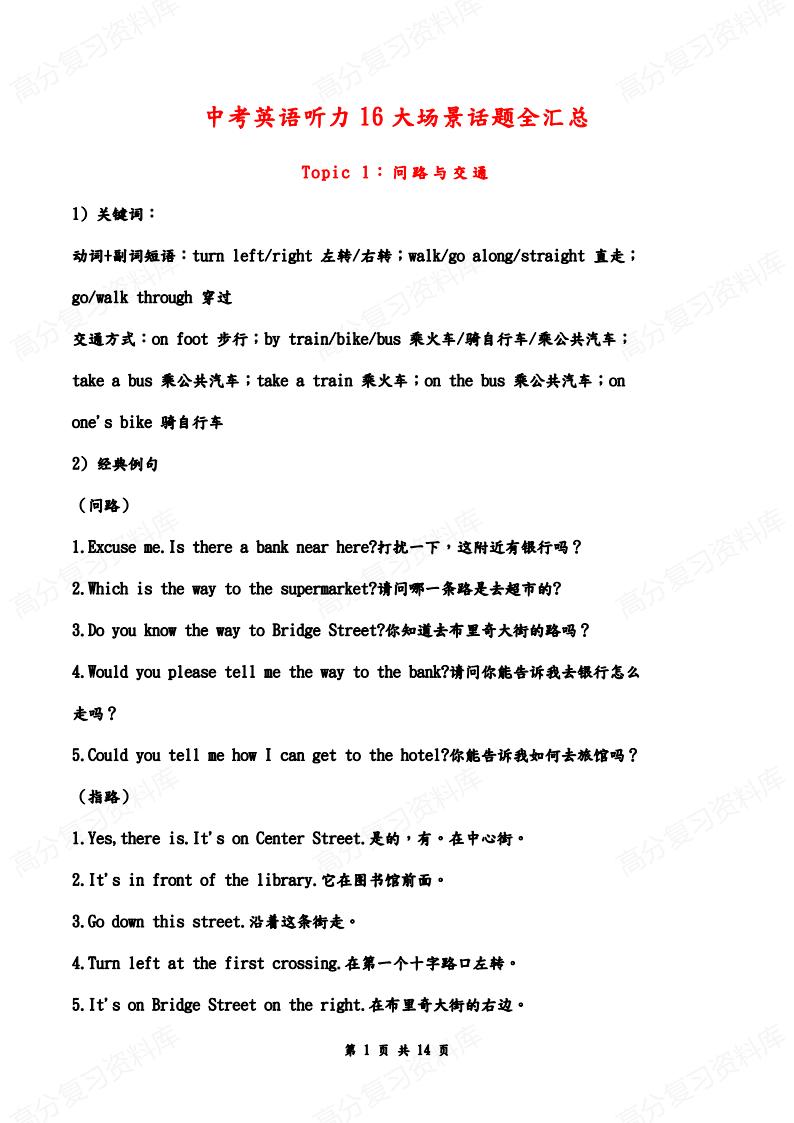 初中英语-中考听力16大场景话题全汇总-言心吖资料库