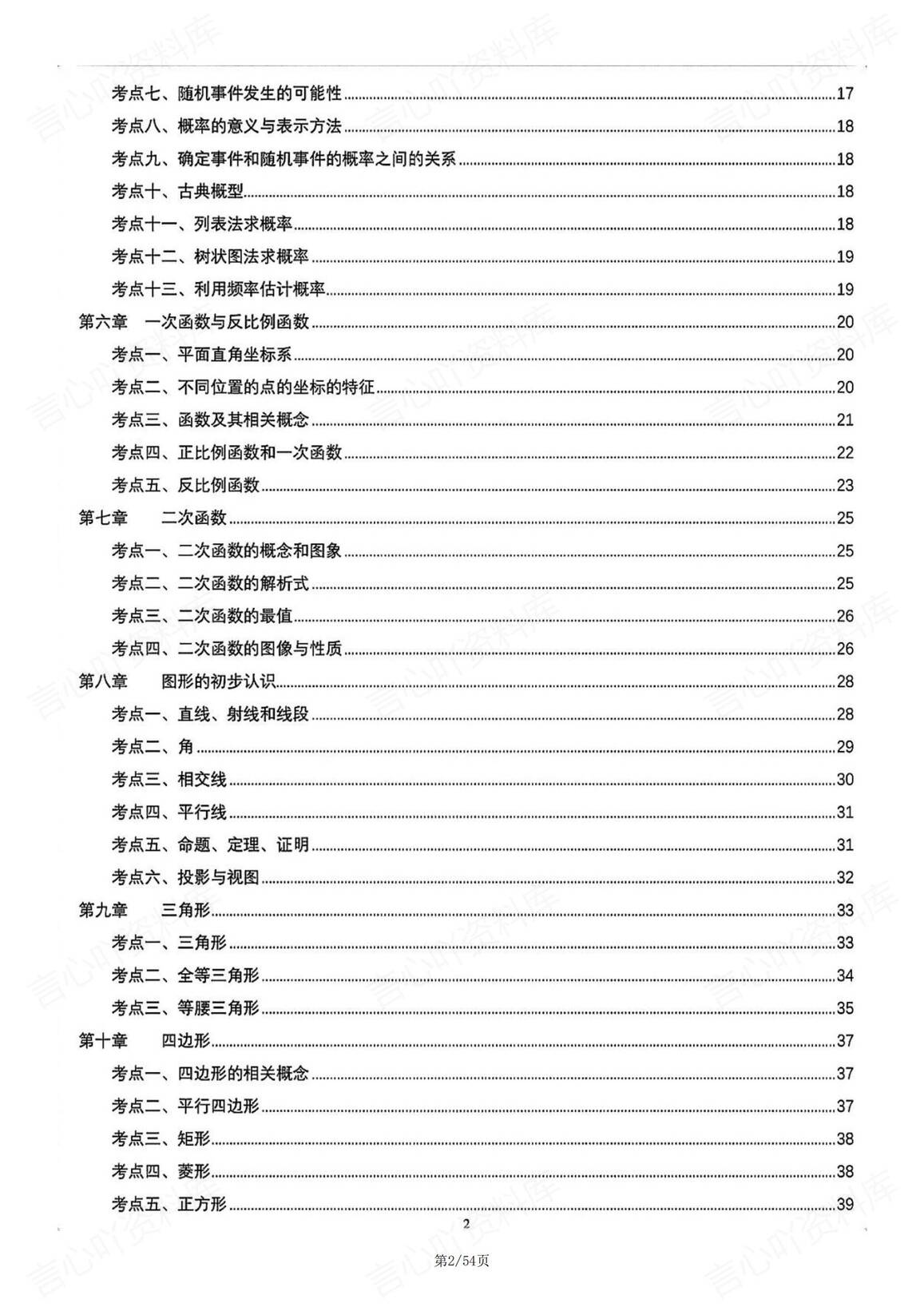 初中数学-2025年中考数学必备章节考点大全插图初中数学1
