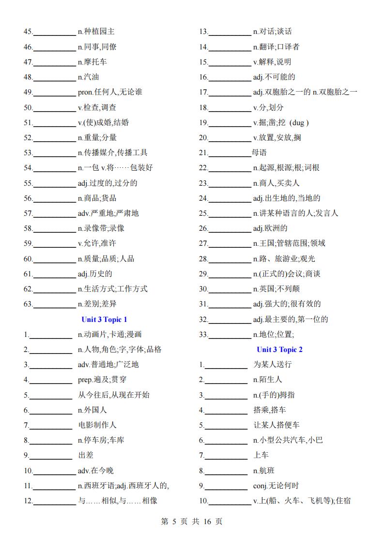 初中英语-2024仁爱版九年级上册英语单词背诵默写表插图初中英语4