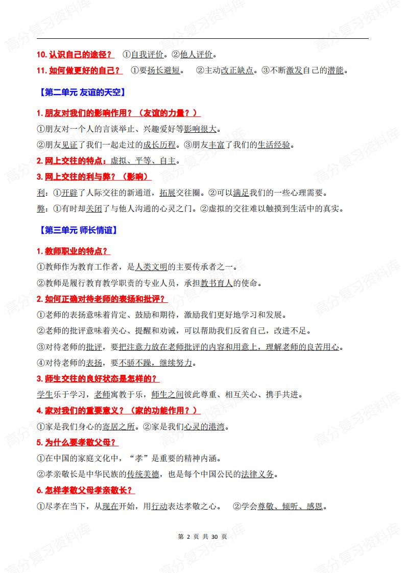 初中道法-中考复习道德与法治全六册知识清单问答版插图初中道法1