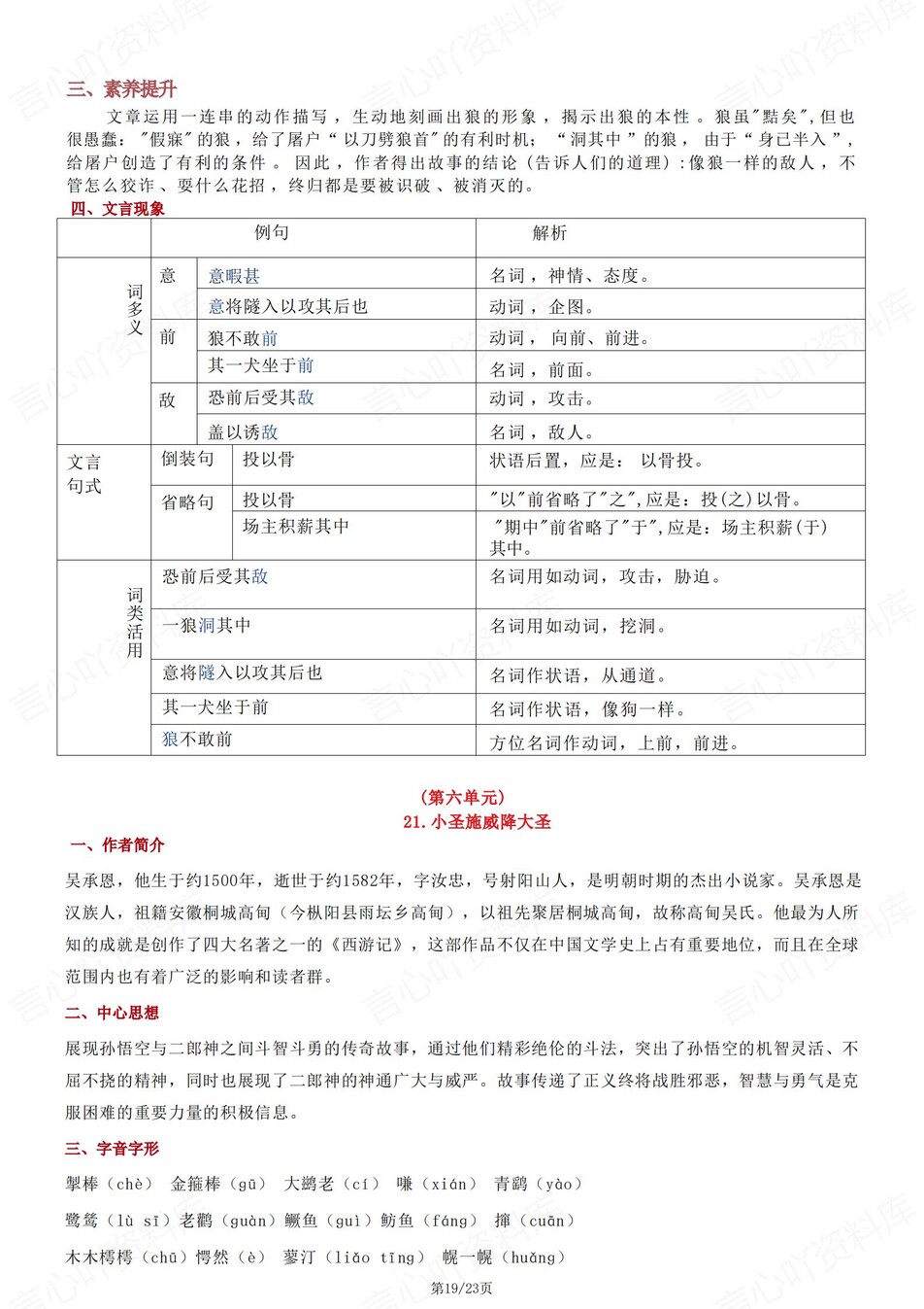 初中语文-七年级上单元知识点总结梳理插图初中语文7