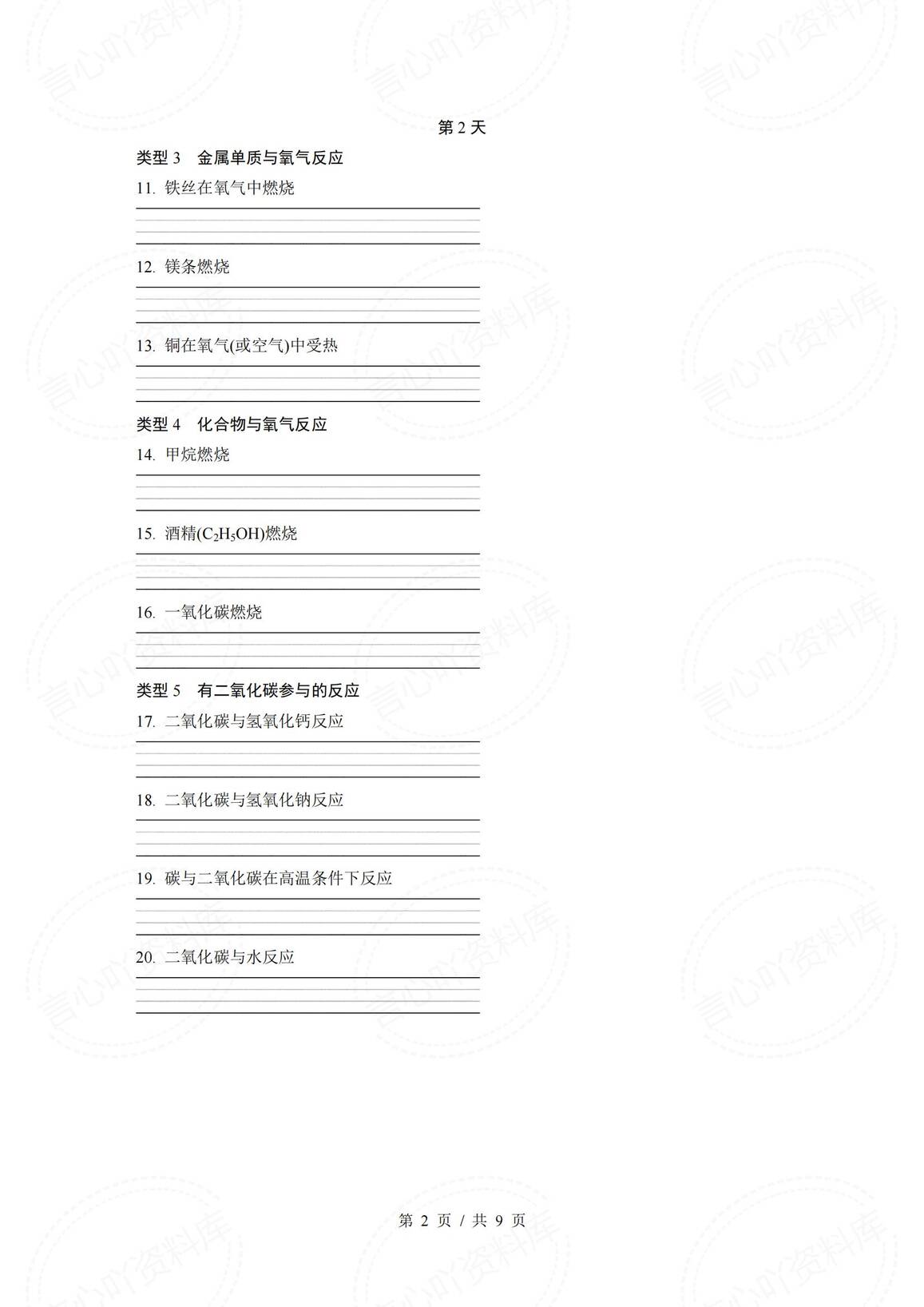 初中化学-2025版全册64个化学方程式测练插图初中化学1