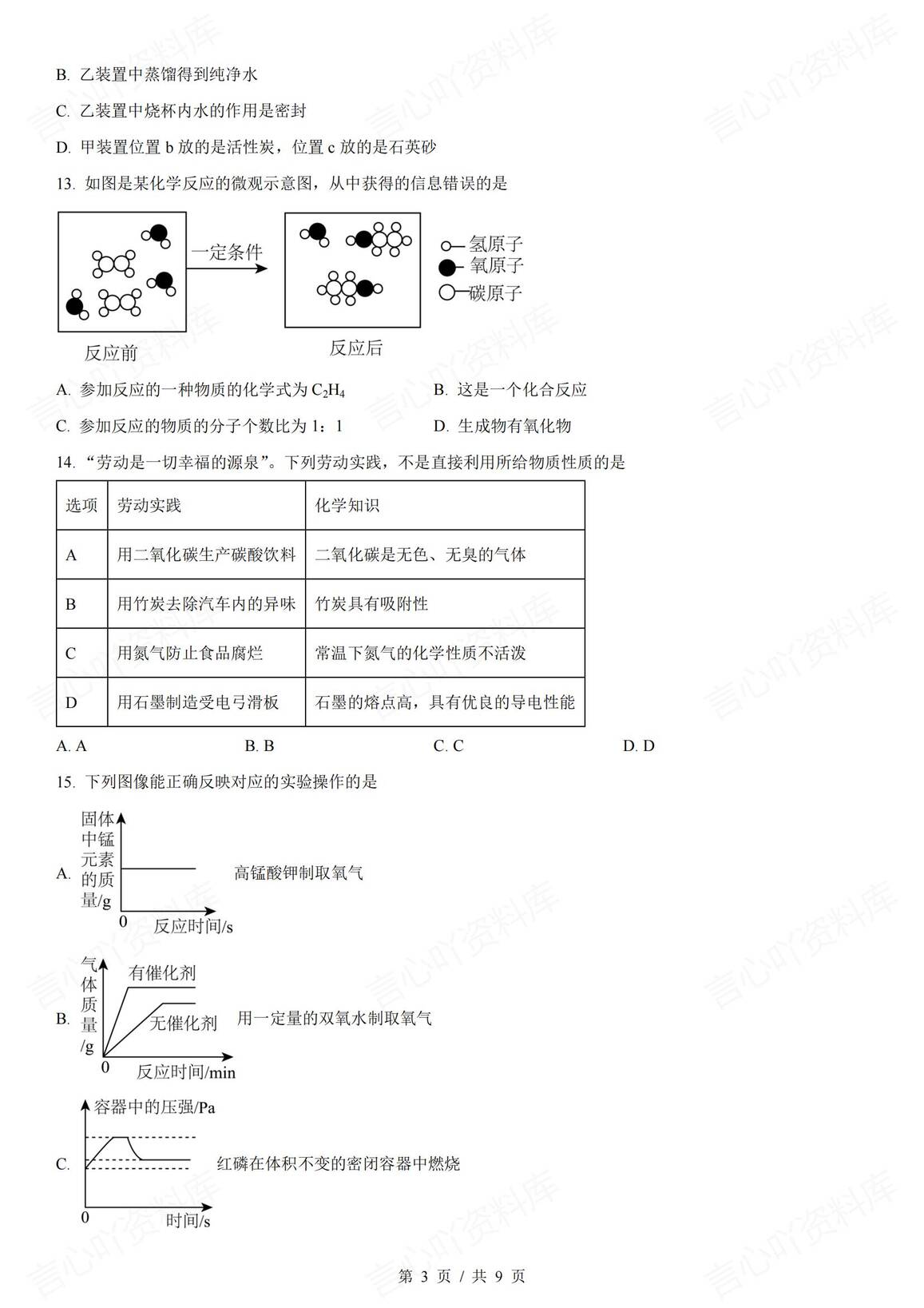 初中化学-2025年初中学业水平摸底模拟化学试卷（含答案）插图初中化学2