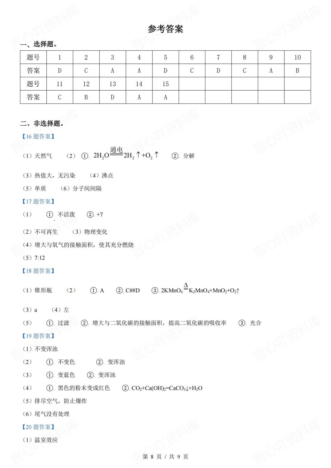 初中化学-2025年初中学业水平摸底模拟化学试卷（含答案）插图初中化学7