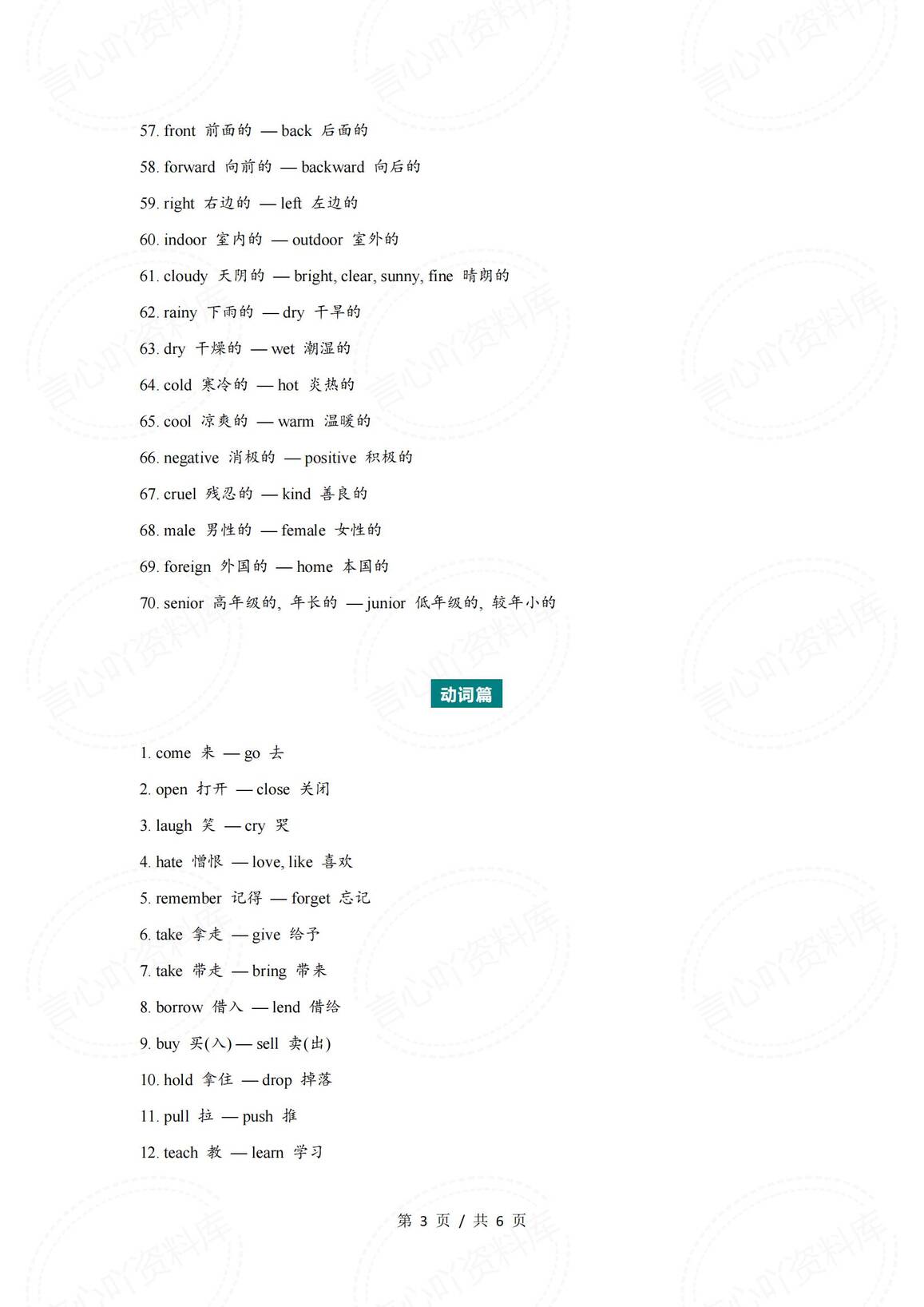 初中英语-2025中考英语常见反义词总结考前速记（动词+形容词+名词+词组）插图初中英语2