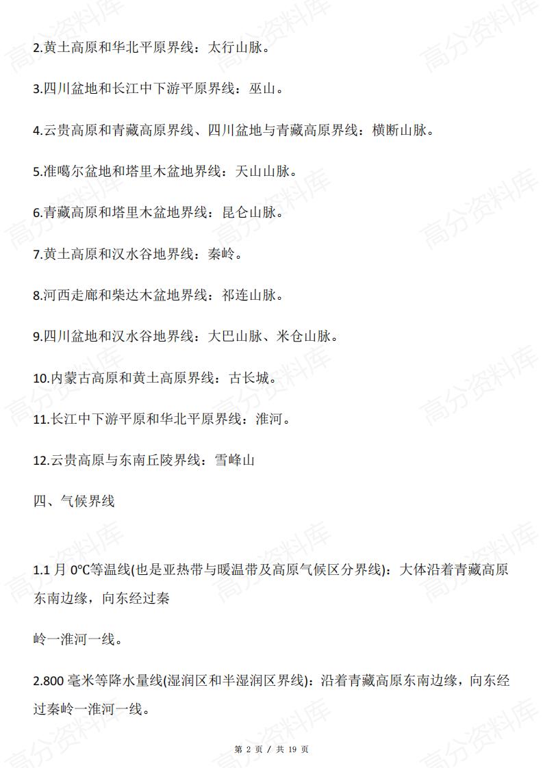 高中地理-200条常考地理分界线大汇总插图高中地理1