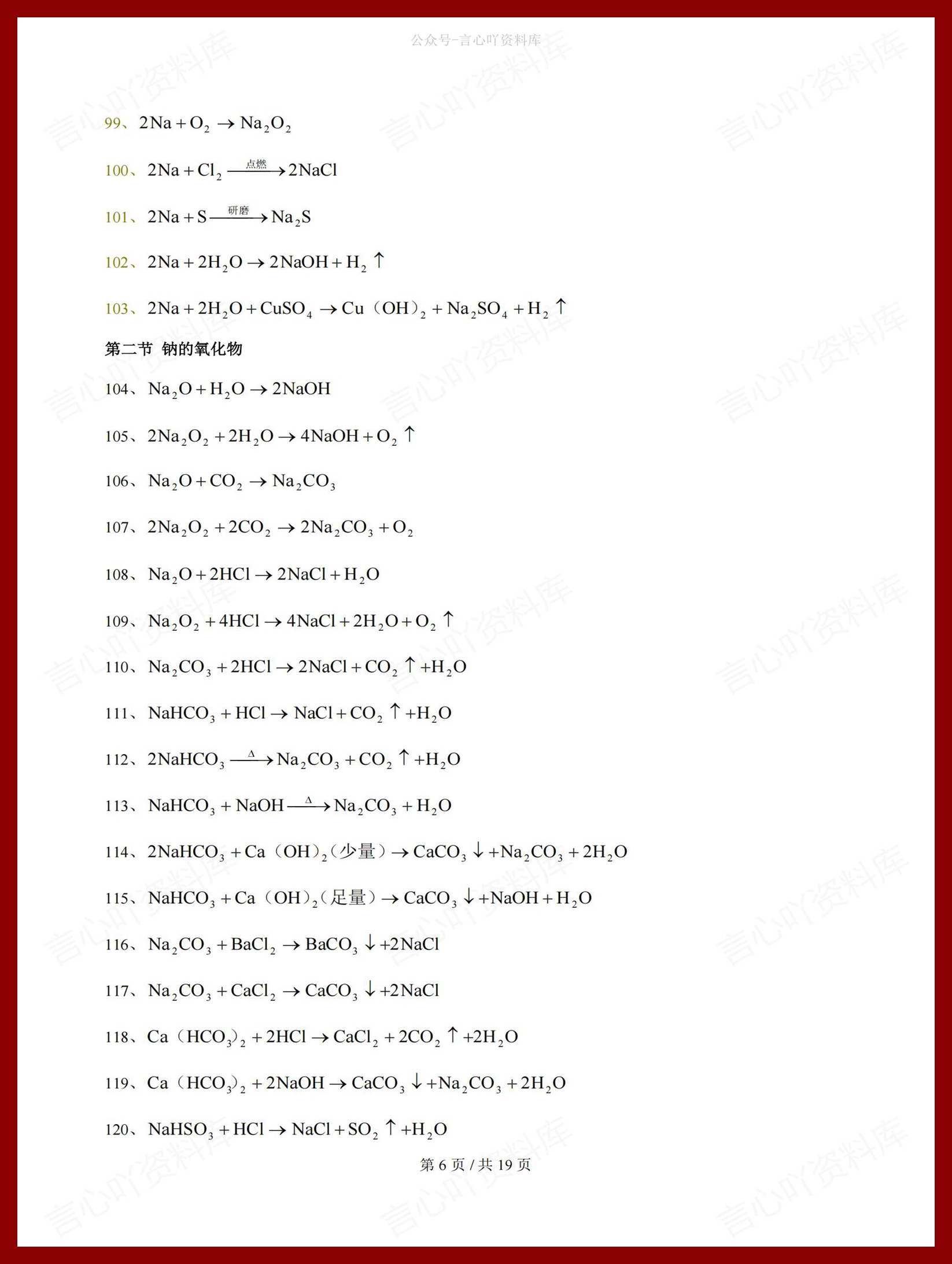 高中化学-化学方程式按册章节梳理插图高中化学5