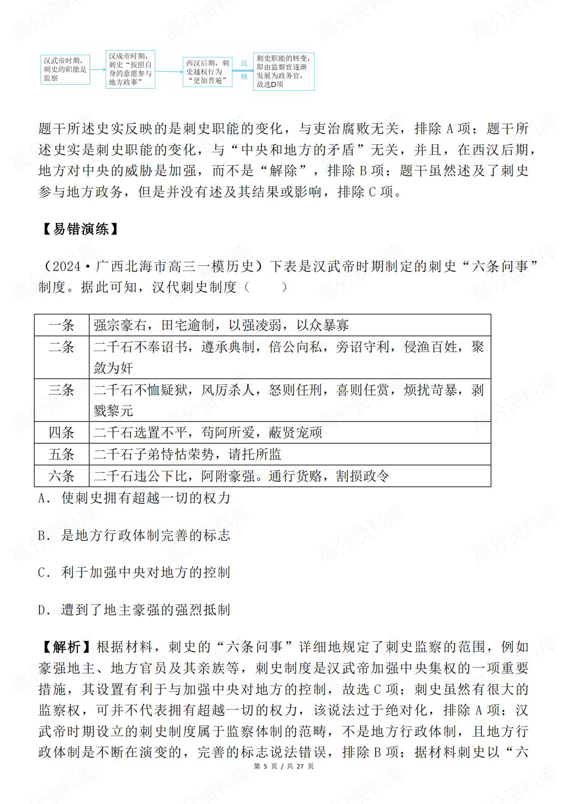 高中历史-高频易错试题考前重温插图高中历史4