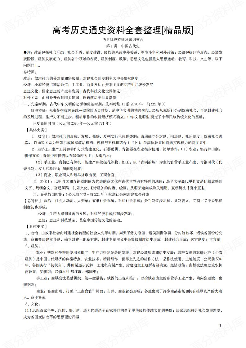 高中历史-通史知识归纳整理-言心吖资料库