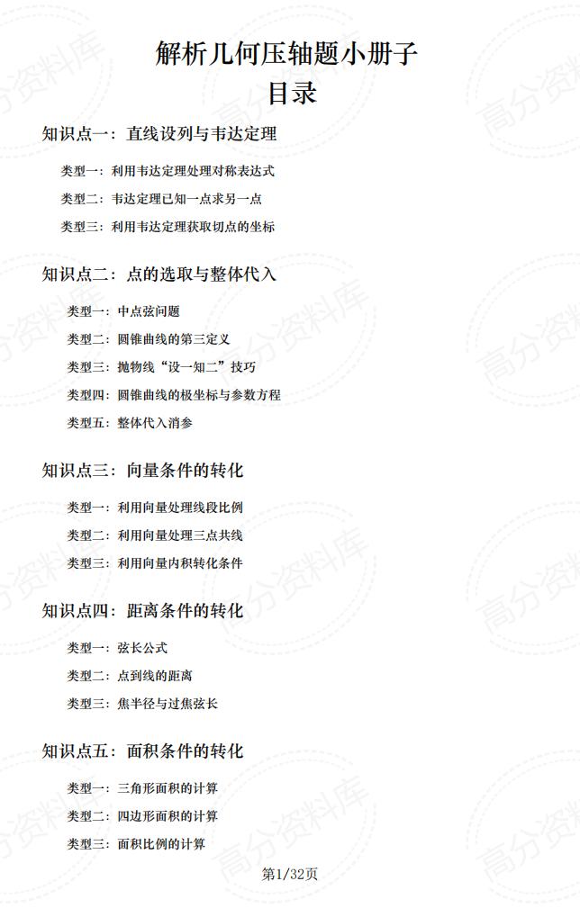 高中数学-解析几何11大类典型题型-言心吖资料库