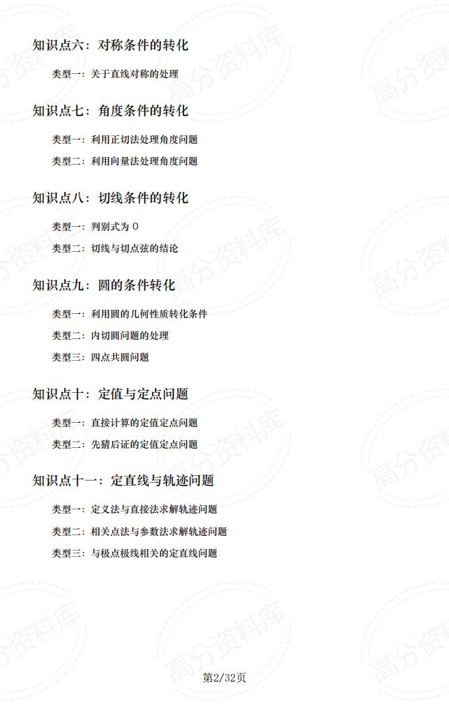 高中数学-解析几何11大类典型题型插图高中数学1