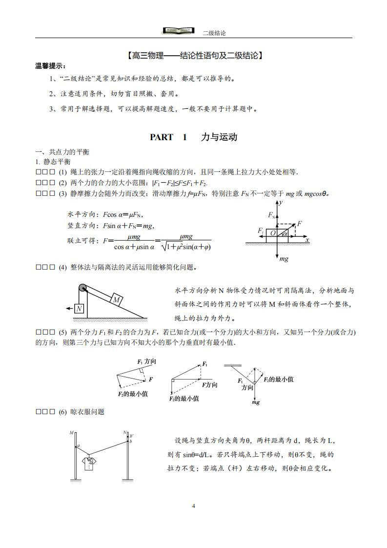 高中物理-结论性语句及二级结论手册插图高中物理1