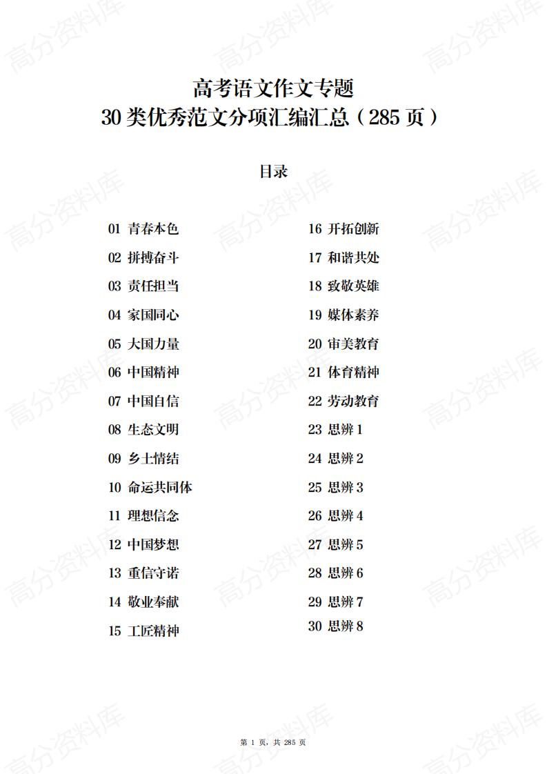 高中语文-高考语文作文专题30类分项汇编范文汇总-言心吖资料库