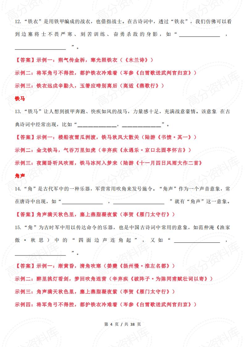 高中语文-意象类理解性默写填空大集萃插图高中语文3