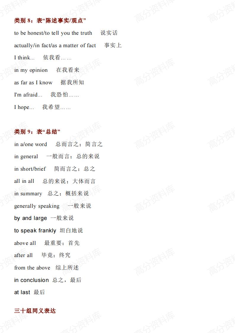 高中英语-9类过渡词+30组同义表达+100句俗语-726插图高中英语3