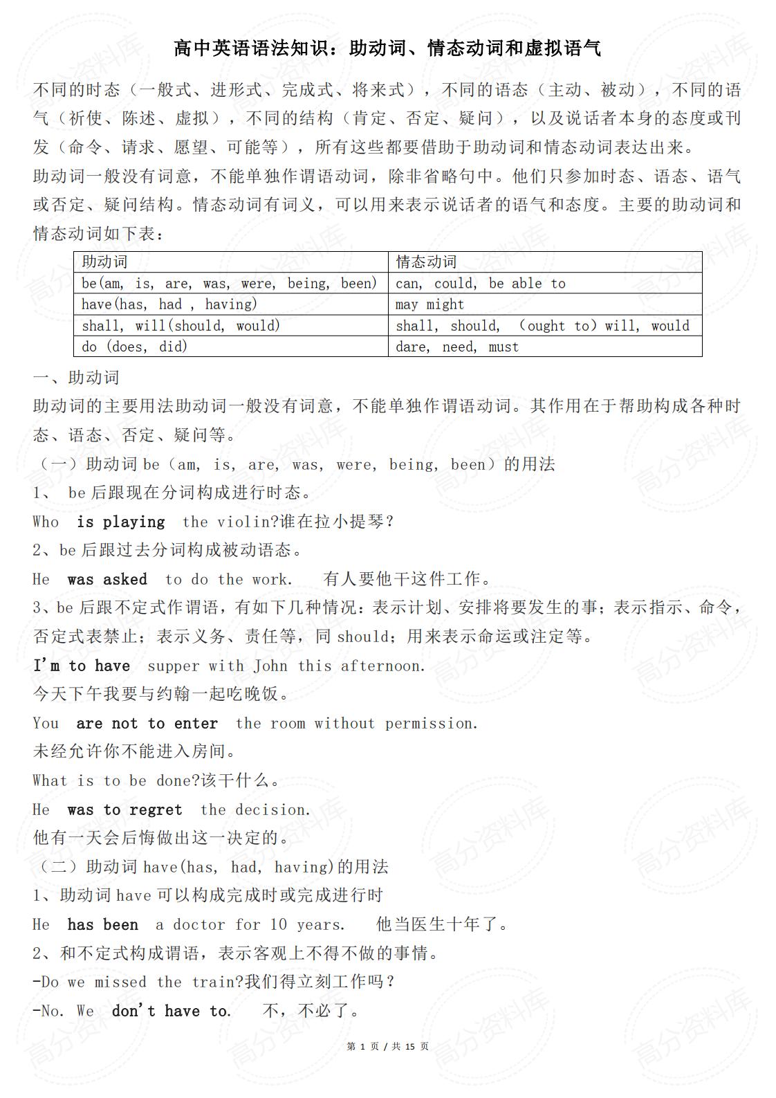 高中英语-语法知识：助动词、情态动词和虚拟语气-言心吖资料库