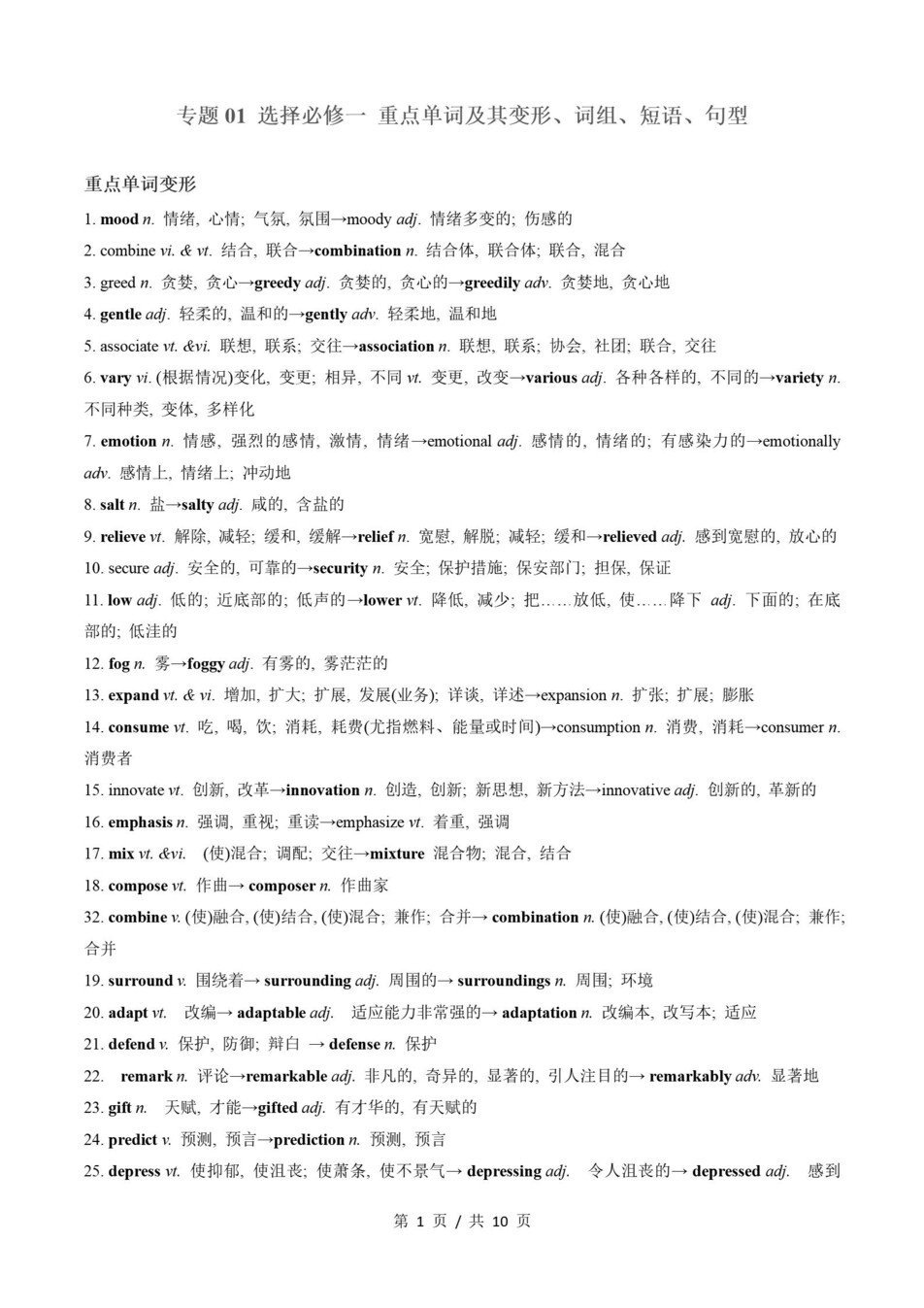 高中英语 | 高二上期末考点梳理知识清单译林版插图高中考点专项1 高中英语 | 高二上期末考点梳理知识清单译林版插图高中考点专项1